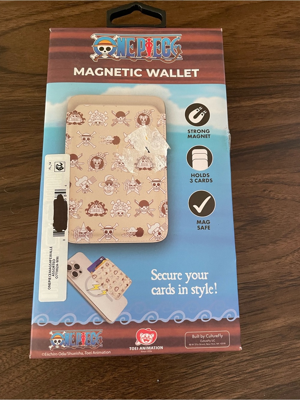 Onepiece Beige Cartoon Logo Magnetic Wallet Phone Card Holder